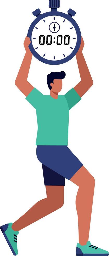 Man running with stopwatch timer fitness training illustration design vector