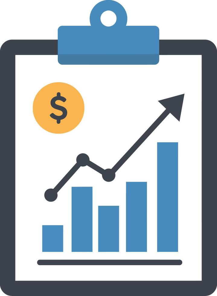 Financial growth clipboard with bar chart and upward arrow in flat design illustration vector