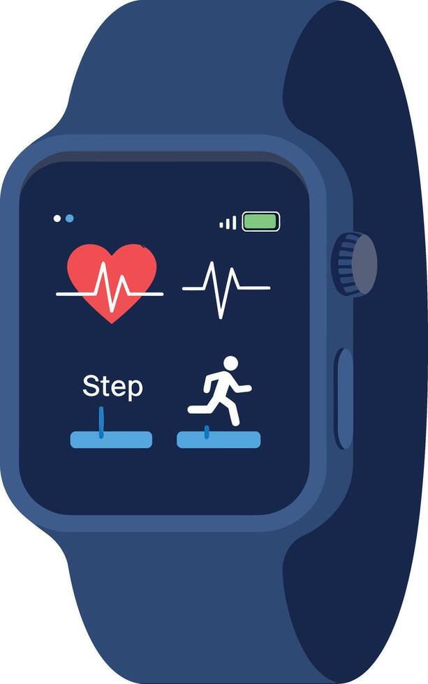 Smartwatch fitness tracker with heart rate monitor and step counter flat design illustration vector