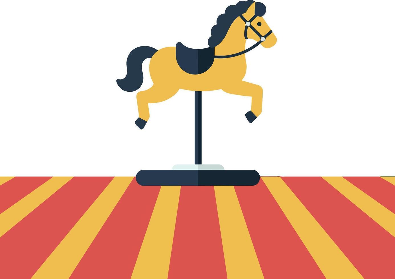 Carousel horse toy in flat design style on striped red and yellow platform illustration vector