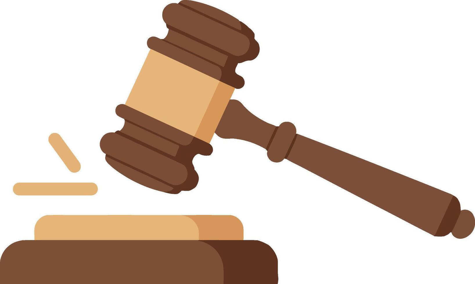 Wooden judge gavel striking sounding block in minimal flat design illustration vector