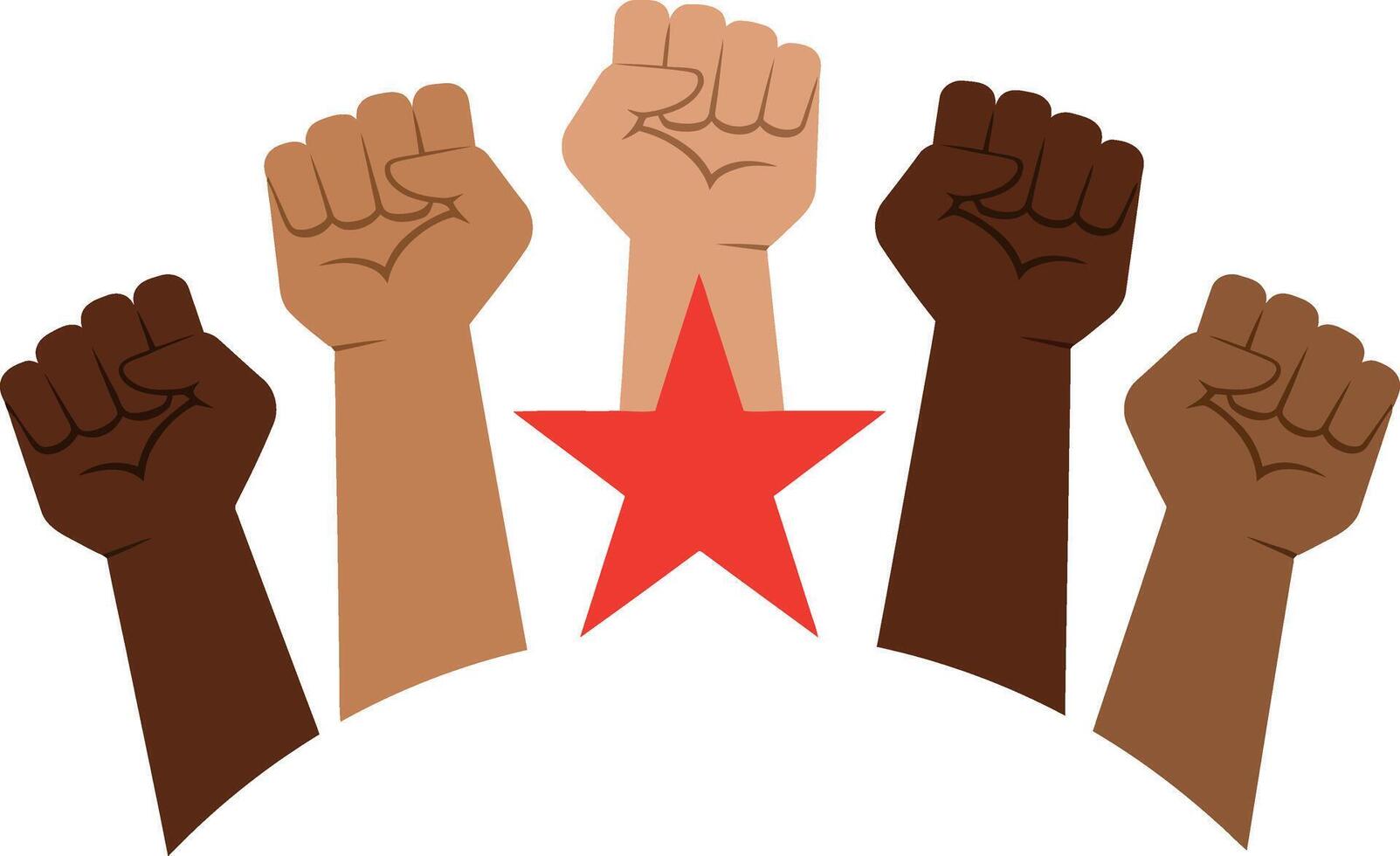 Raised fist symbolizing unity and diversity with red star illustration design vector