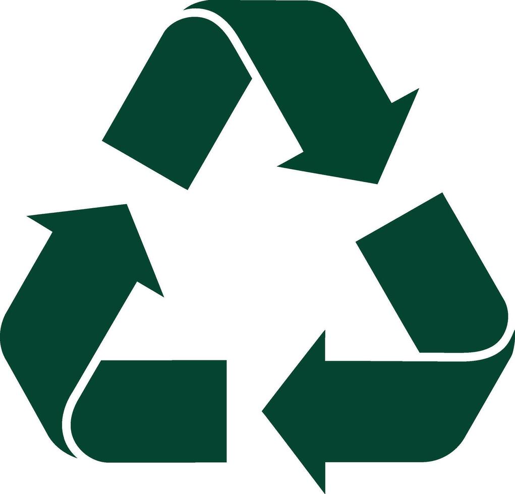 Green recycling symbol with three curved arrows in flat minimal style environmental illustration vector