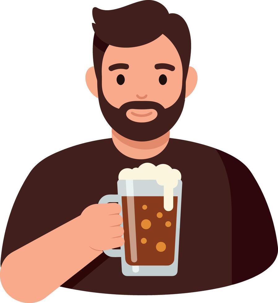 Man holding glass of beer with foam drinking beverage illustration vector