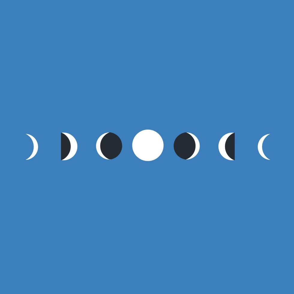 Lunar phases sequence in minimal flat design showing moon cycle changes illustration vector