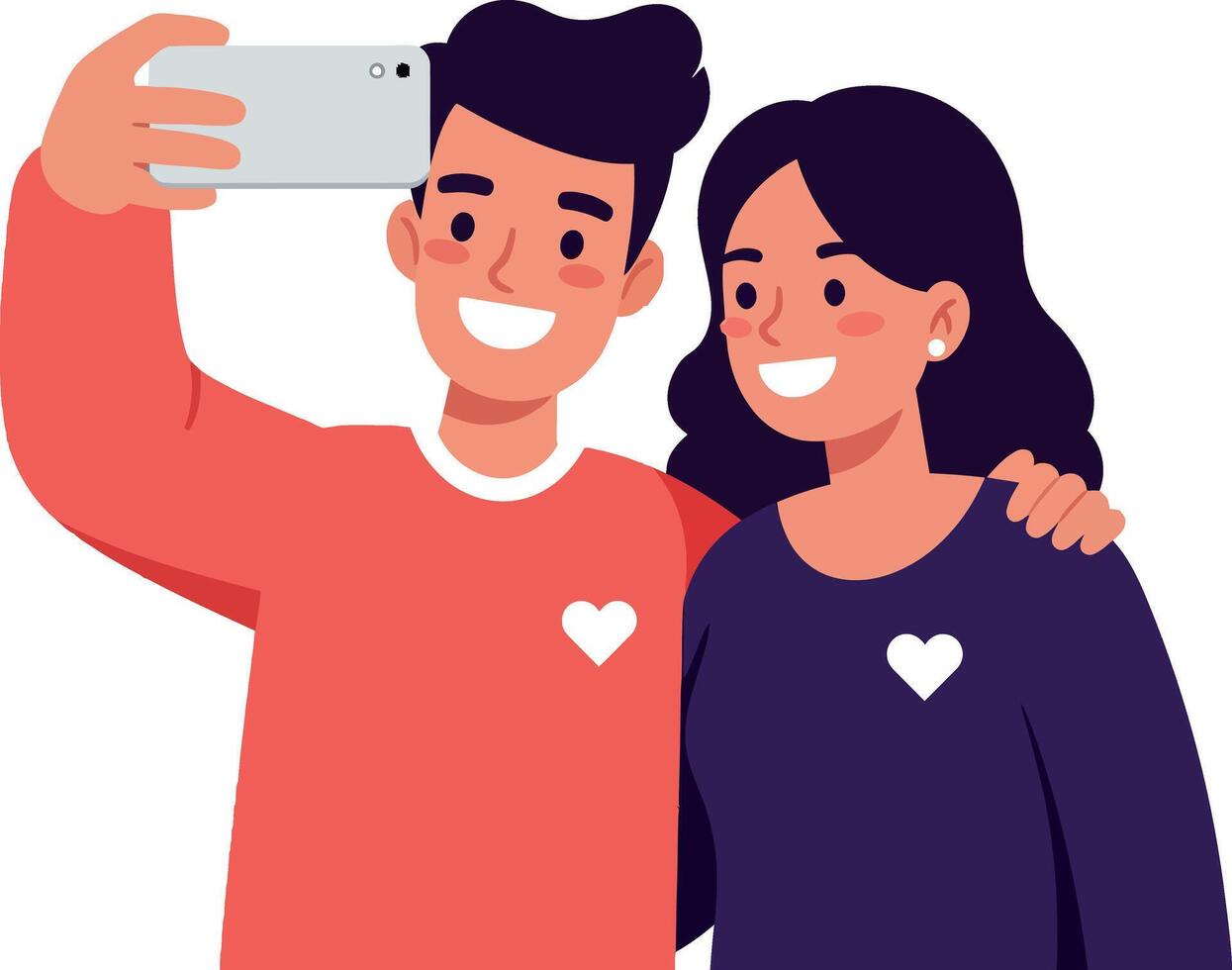 Young couple taking selfie with smartphone smiling in casual clothes with heart symbols vector