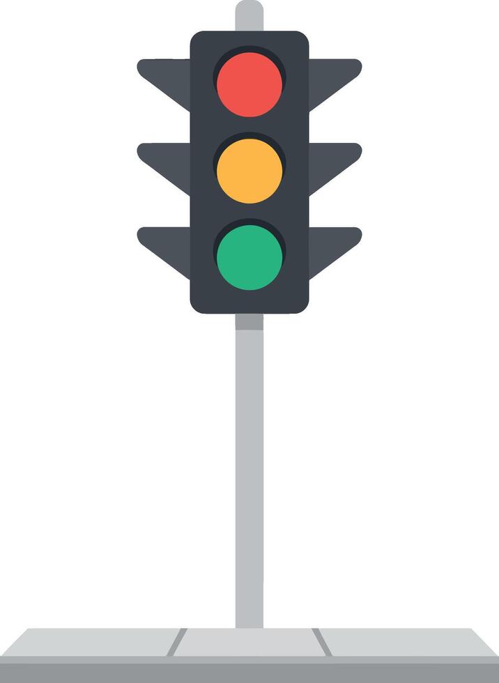 Traffic light with red yellow and green signals on pole in flat design illustration vector