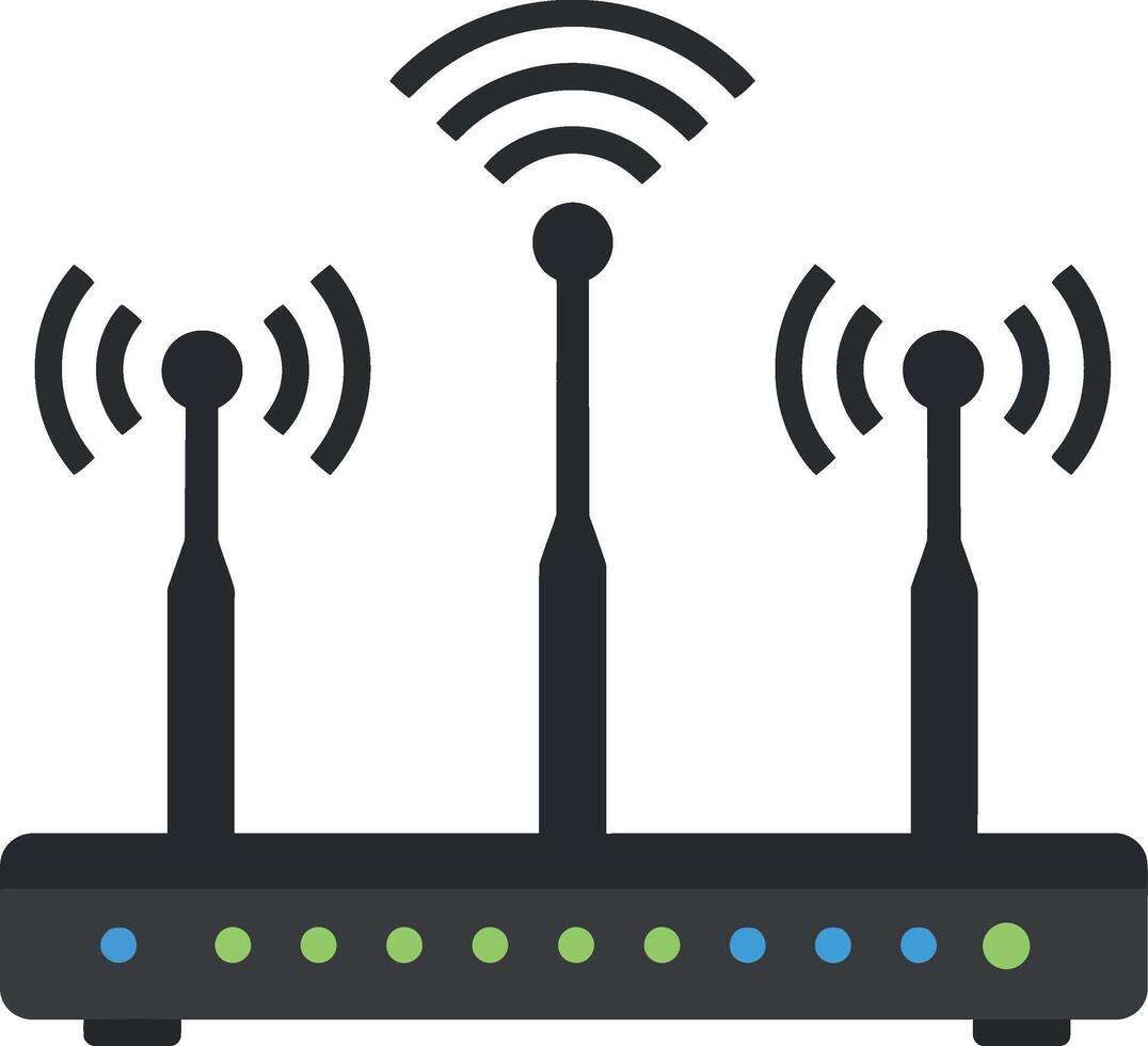 Wireless router with three antennas emitting signals flat design digital technology illustration vector