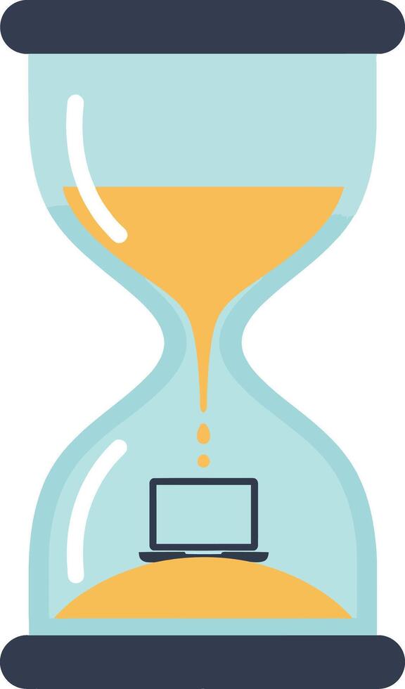 Hourglass with flowing sand and laptop inside minimal flat design illustration vector