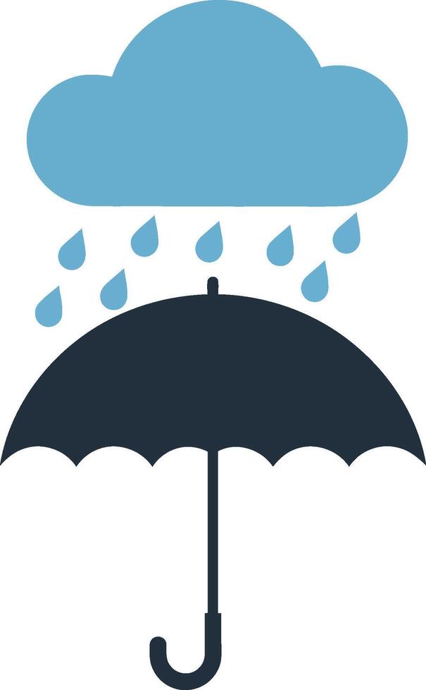 Black umbrella under blue rain cloud with raindrops minimal flat illustration vector