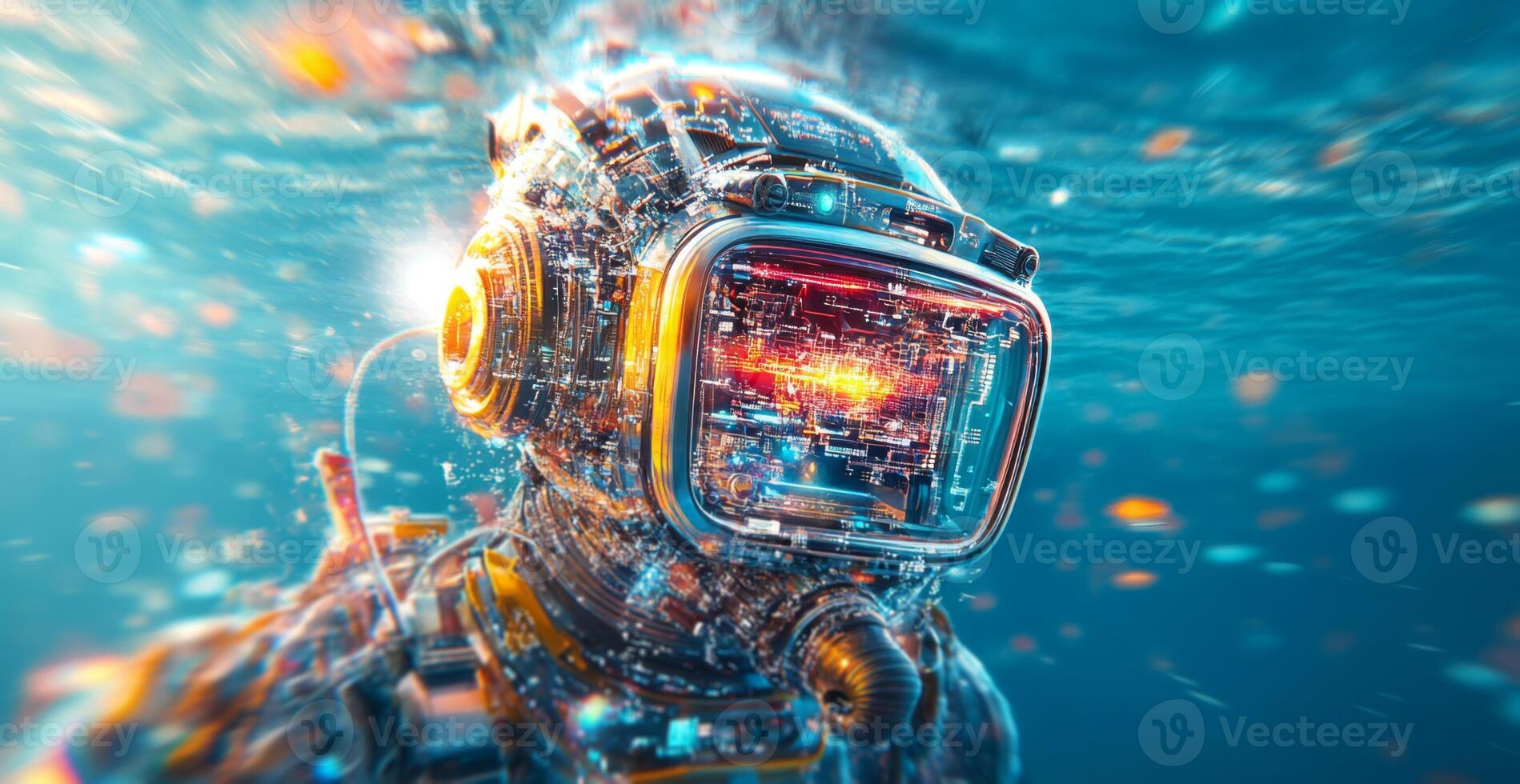 Underwater exploration reveals a robotic diver equipped with sophisticated gear. This high-tech device explores ocean depths, gathering data and providing insights into marine environments. photo