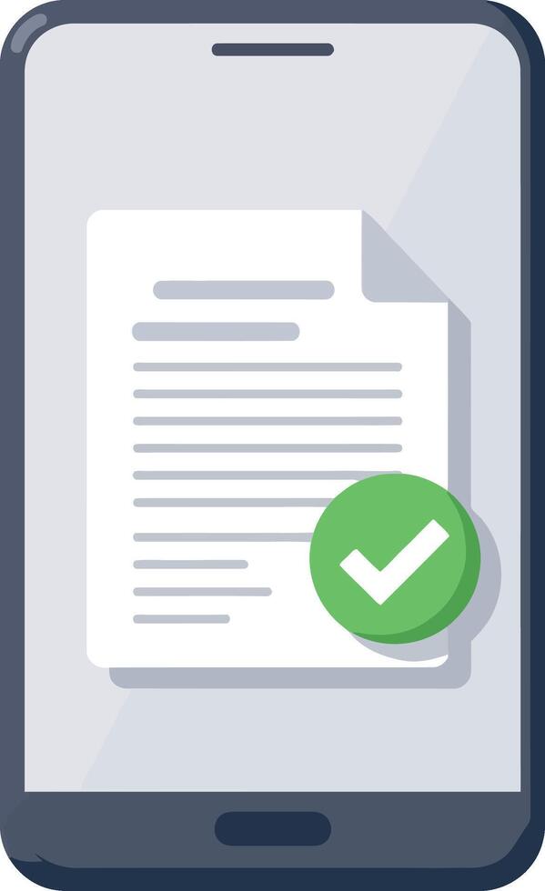Smartphone displaying document with checkmark icon in flat minimal style illustration vector