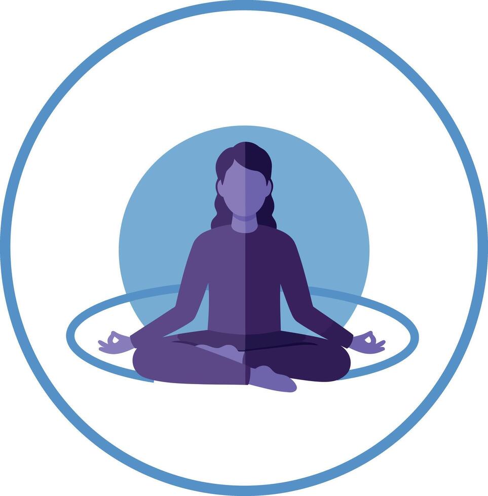 Woman Meditating in Lotus Pose with Blue Circle Background Illustration vector