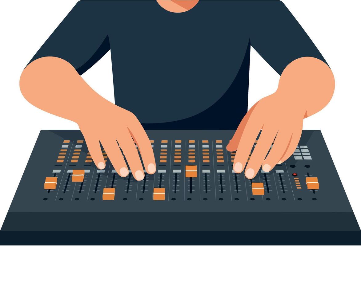 Person Operating Audio Mixer Console with Hands Adjusting Sound Levels Illustration vector