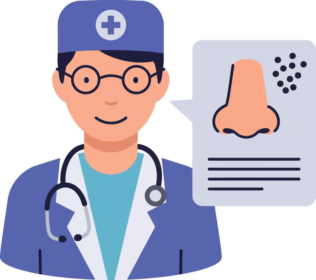 Doctor specialist examining nose health illustration in medical consultation scene vector