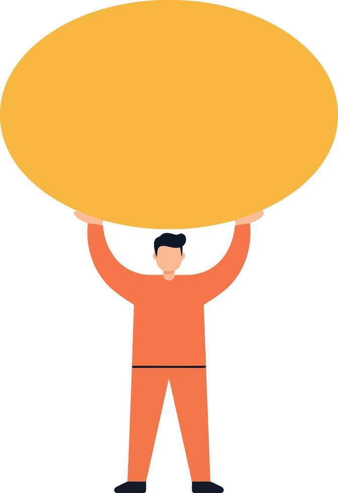 Man holding large yellow circle above head illustration in minimal style vector