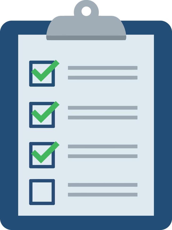 Checklist clipboard with green check marks and blue outlines flat style illustration vector