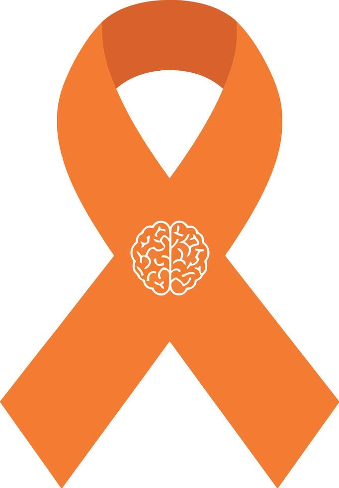 Orange Awareness Ribbon with Brain Symbol for Mental Health Support and Neurological Awareness vector