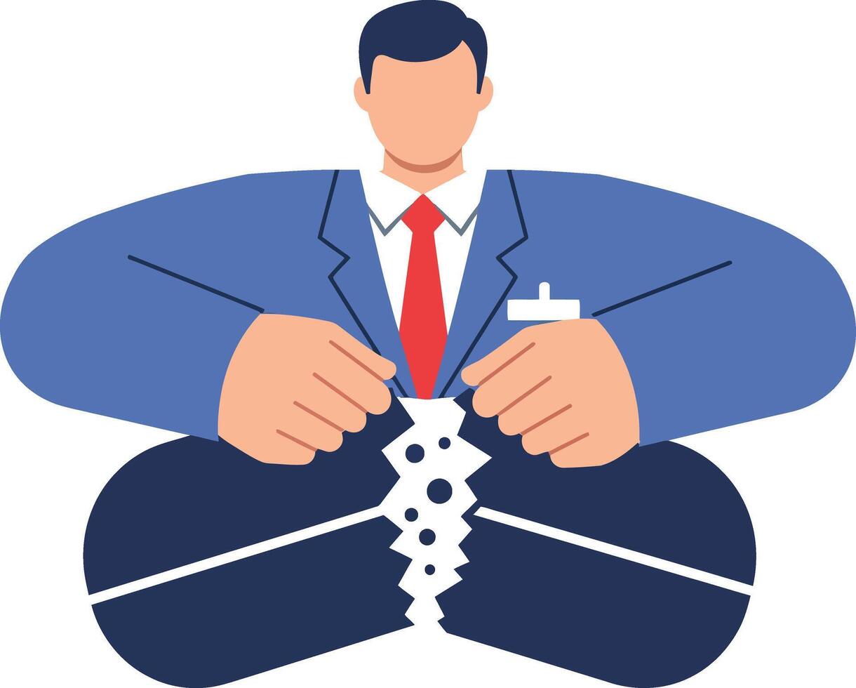 Businessman breaking apart puzzle pieces symbolizing problem solving and strategy in blue suit and red tie illustration vector