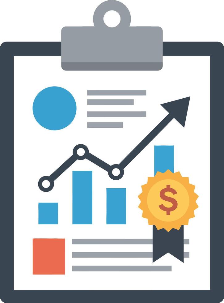 Clipboard with ascending financial chart and medal in flat design style illustration vector
