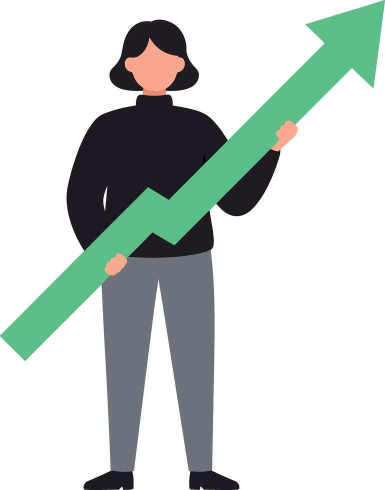 Person holding green upward growth arrow symbolizing progress and success in business illustration vector