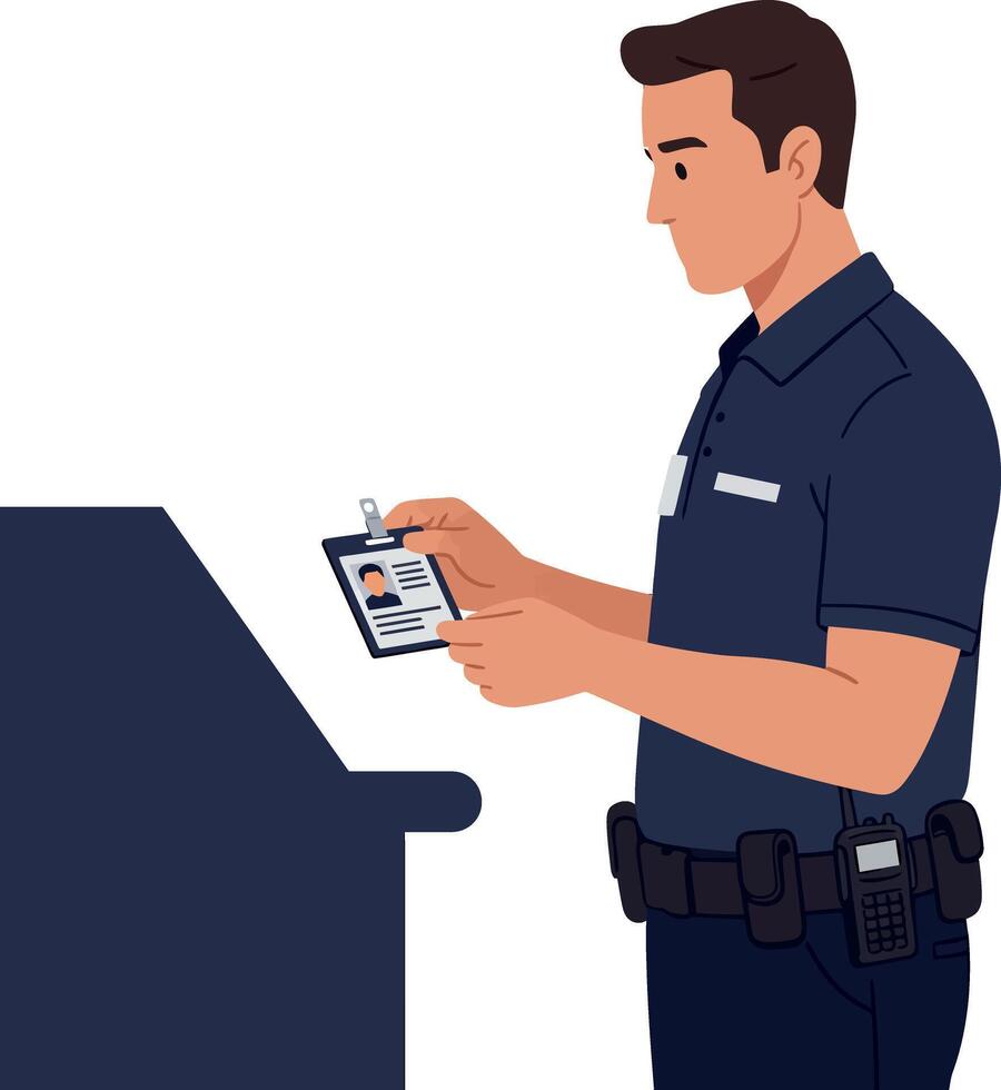 Police officer checking identification card illustration in profile view vector