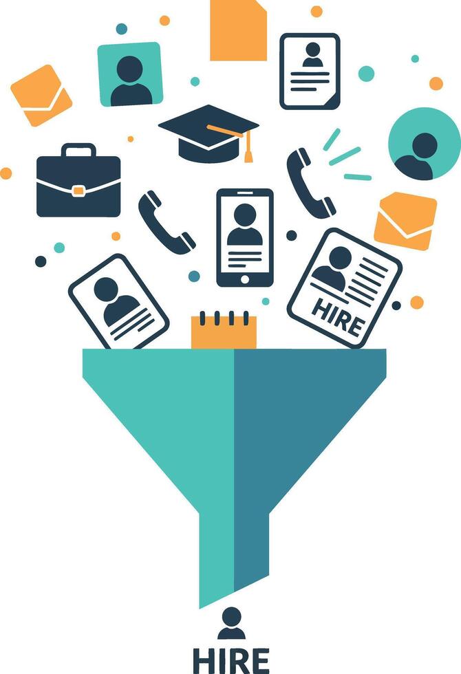 Hiring process concept with recruitment icons funnel minimal flat design illustration vector