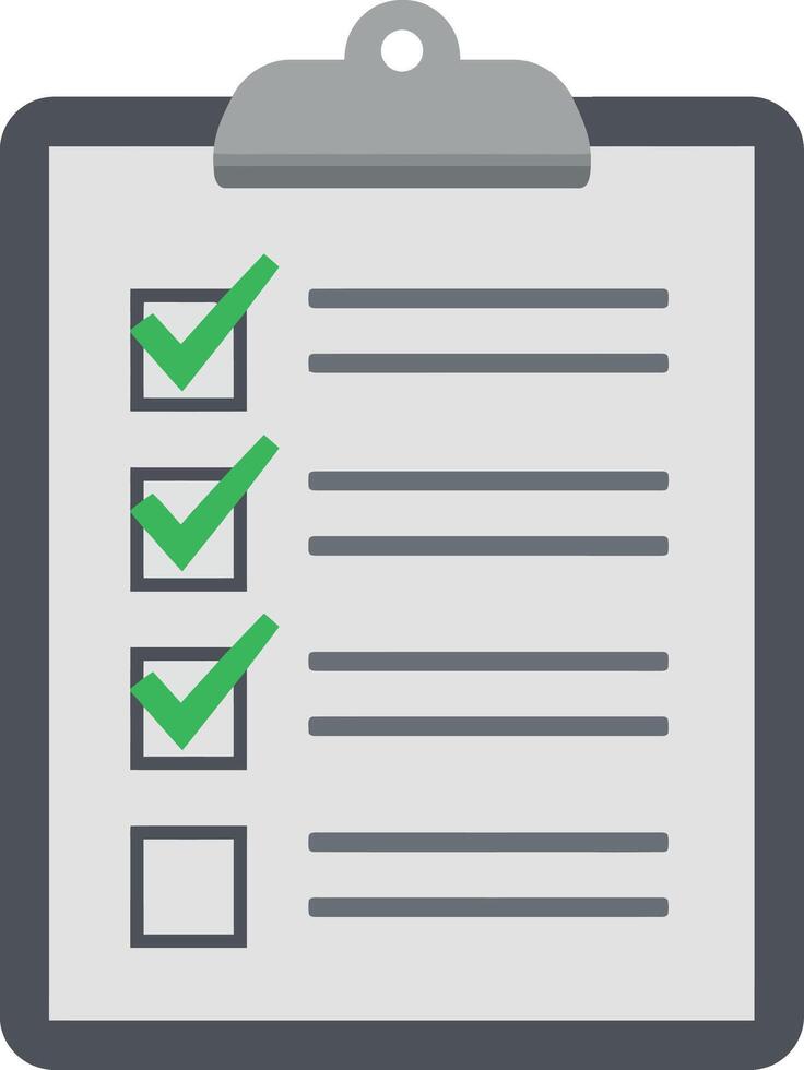 Checklist clipboard with green check marks and blank box flat design office illustration vector