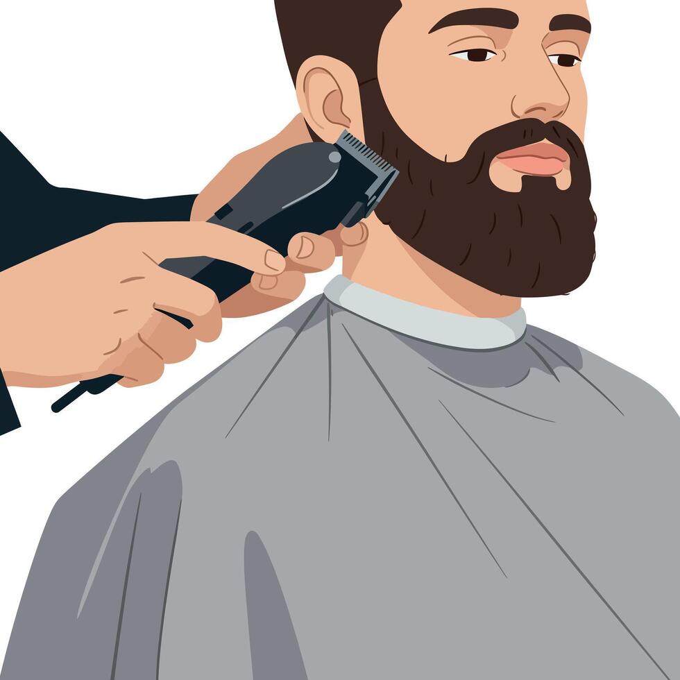 Man getting beard trimmed with electric clipper at barbershop illustration vector
