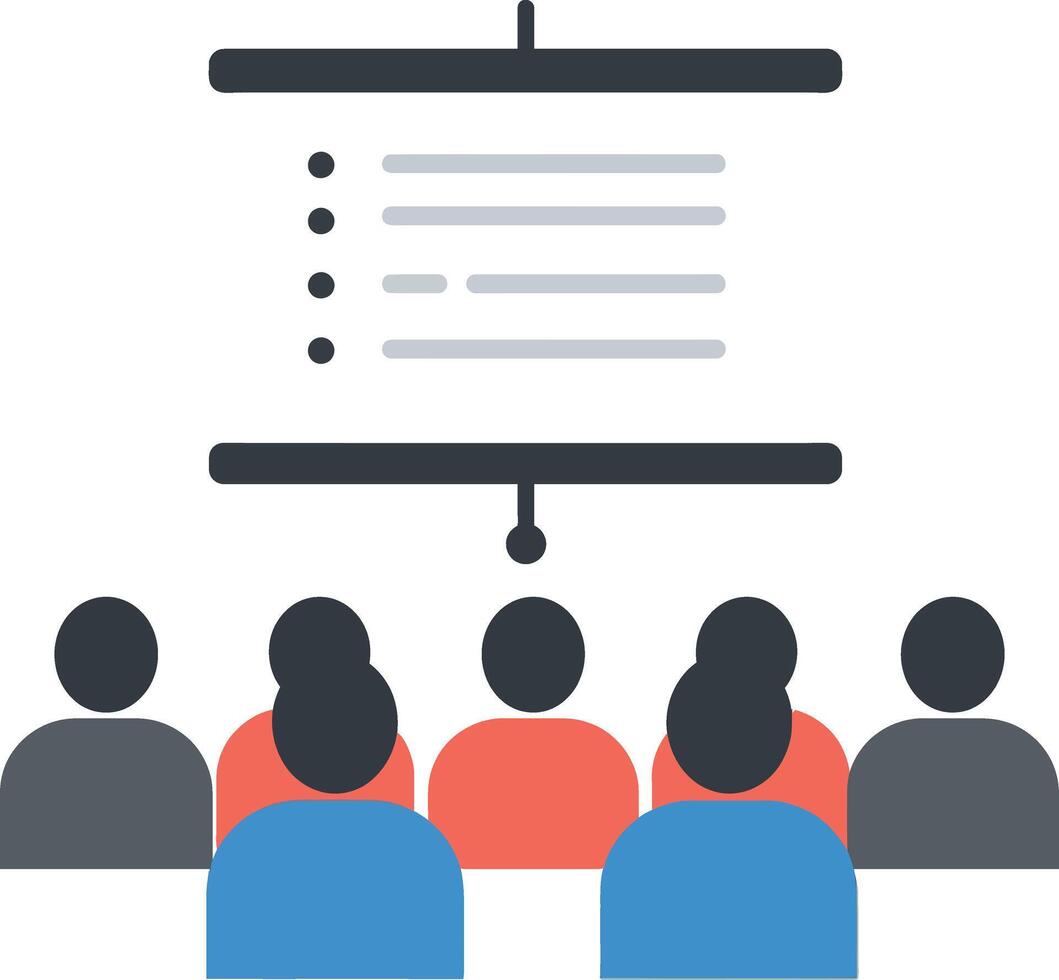 Group of people attending presentation with projector screen minimal flat illustration vector
