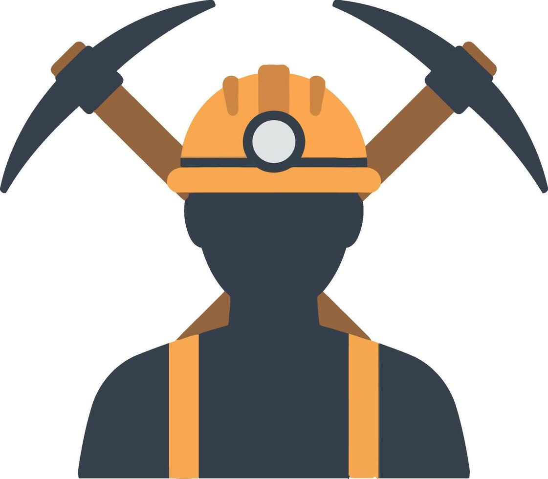 Miner with helmet and crossed pickaxes illustration in flat style for mining concept vector