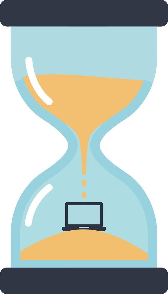 Hourglass with flowing sand and laptop inside flat minimal digital timer countdown illustration vector