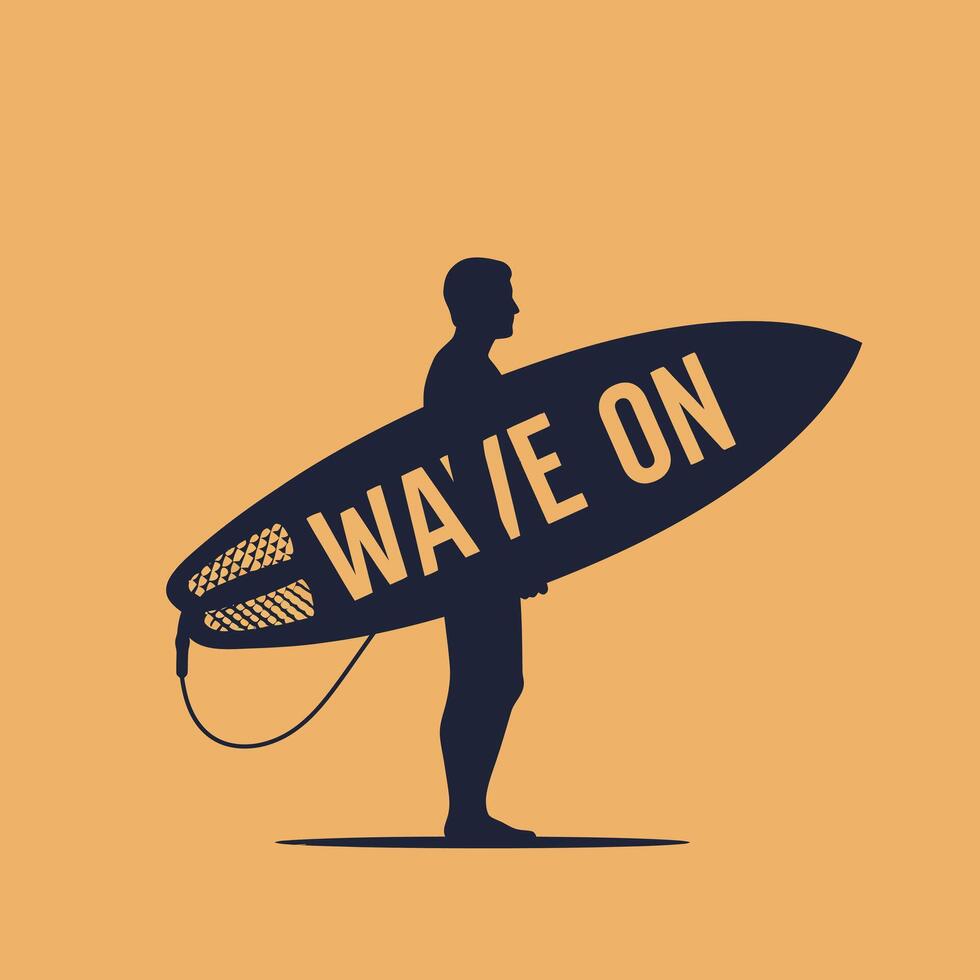 Surfer Silhouette Carrying Wave On Surfboard Illustration in Orange Background vector