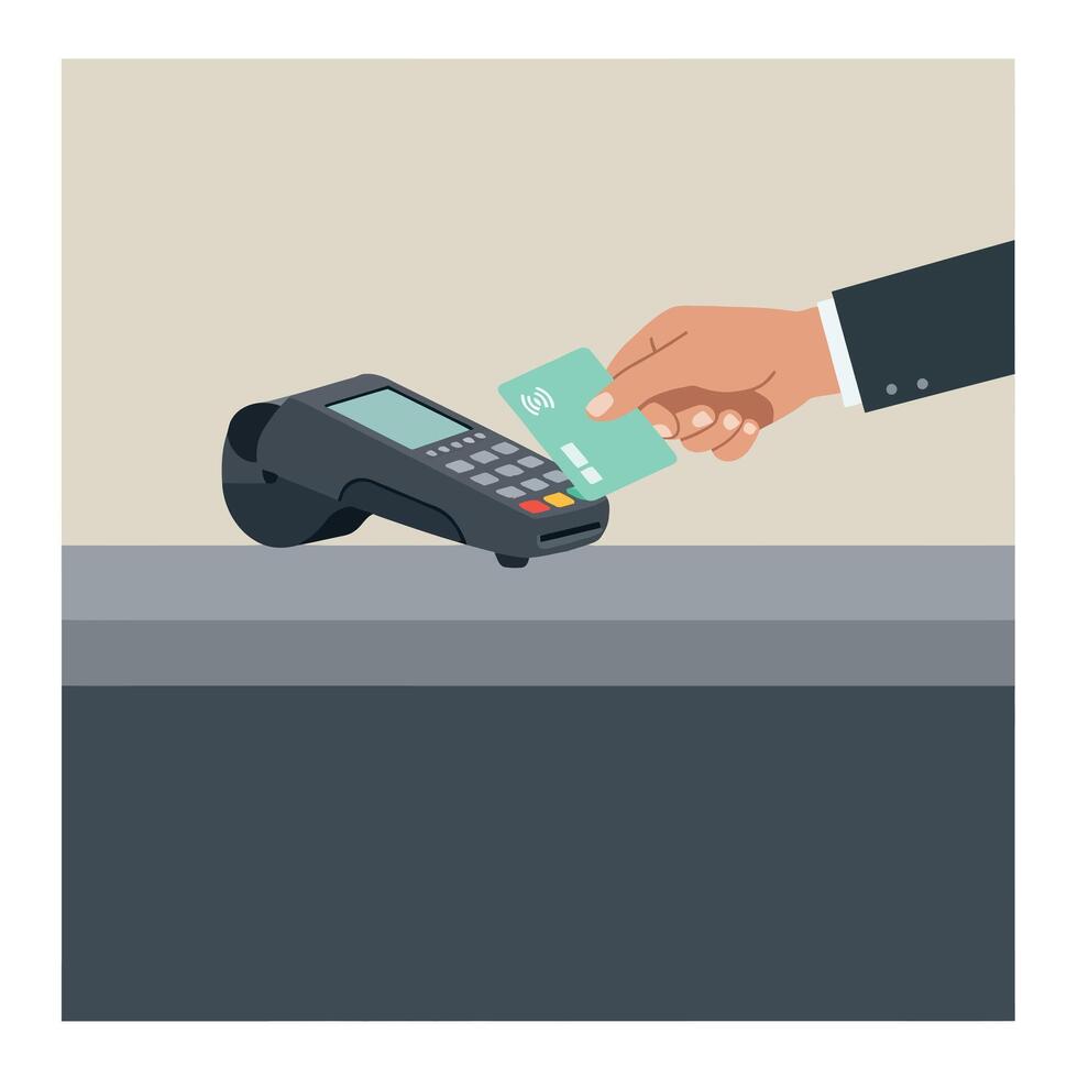 Contactless payment transaction with credit card and terminal illustration vector