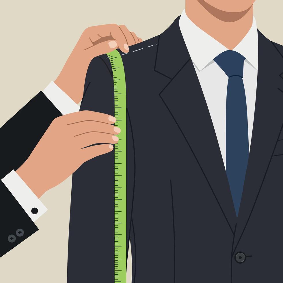 Man Getting Suit Tailored with Measuring Tape for Perfect Fit Illustration vector