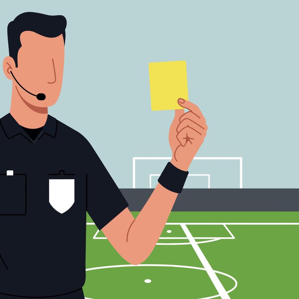 Soccer referee showing yellow card on football field illustration vector