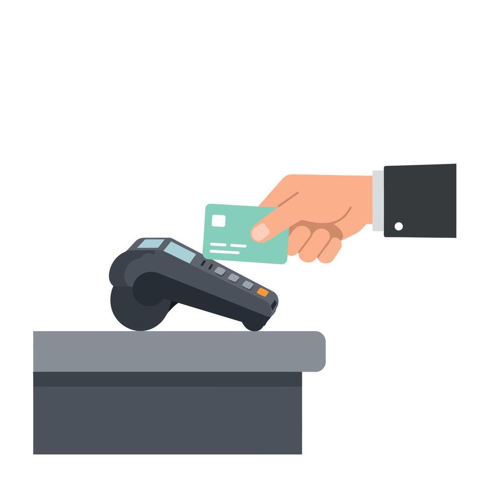Contactless payment transaction with credit card and card reader illustration vector