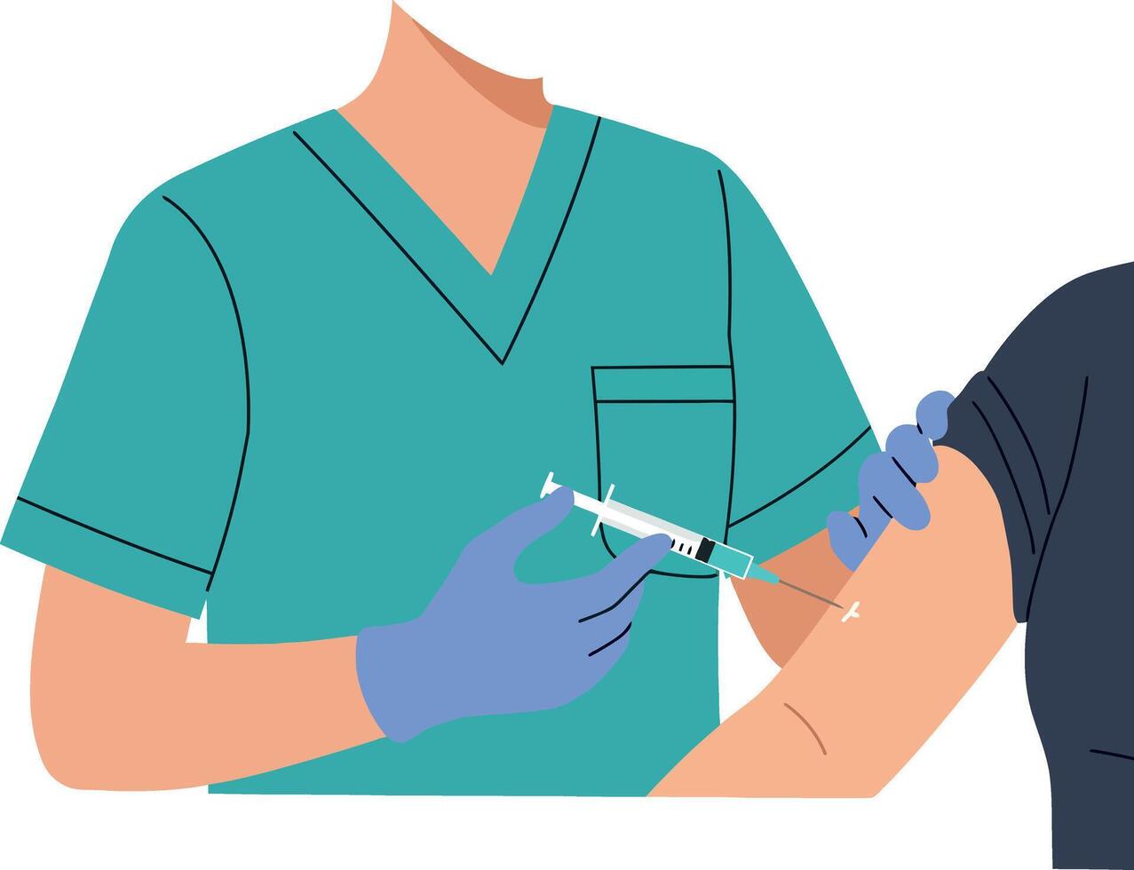 Medical professional administering vaccine injection to patient arm healthcare illustration vector
