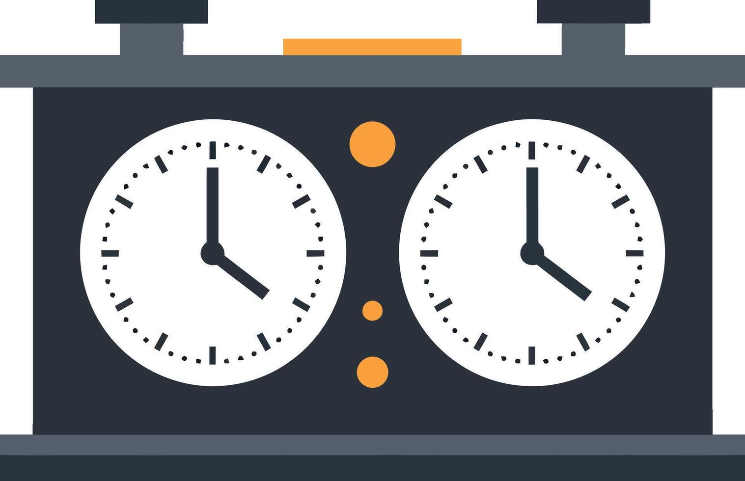 Classic black chess clock with twin white dials showing time in flat minimal style illustration vector