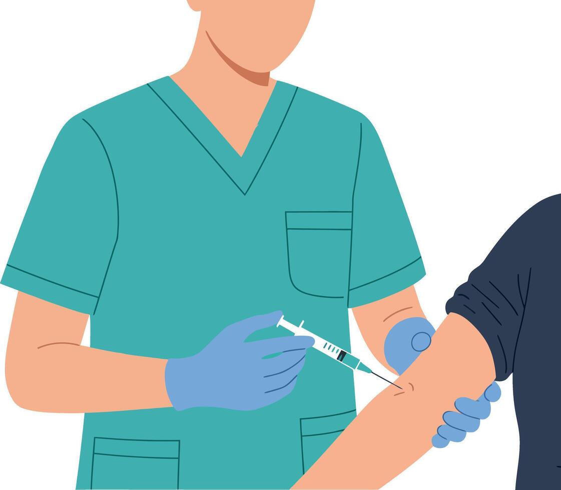 Medical professional administering vaccine injection to patient arm in healthcare setting illustration vector