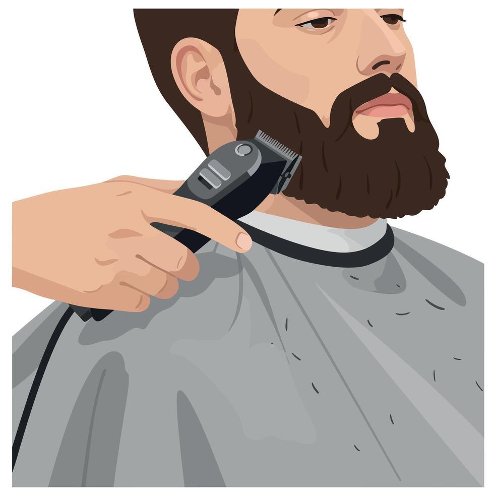 Man grooming beard with electric clipper close-up personal care beard trimming vector
