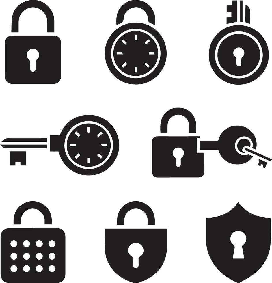 Security and Privacy Locks, Silhouette Clipart Pack vector
