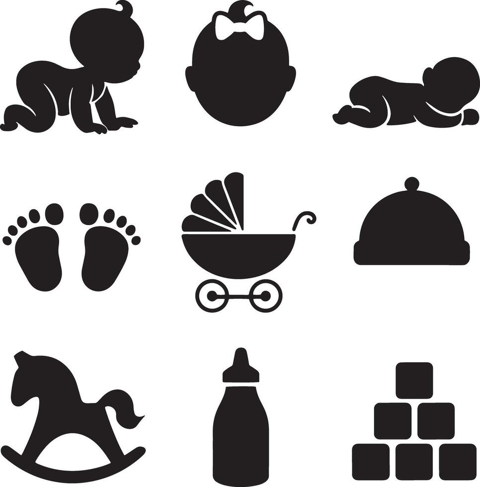 Newborn Care and Toys Silhouette Icon Collection vector