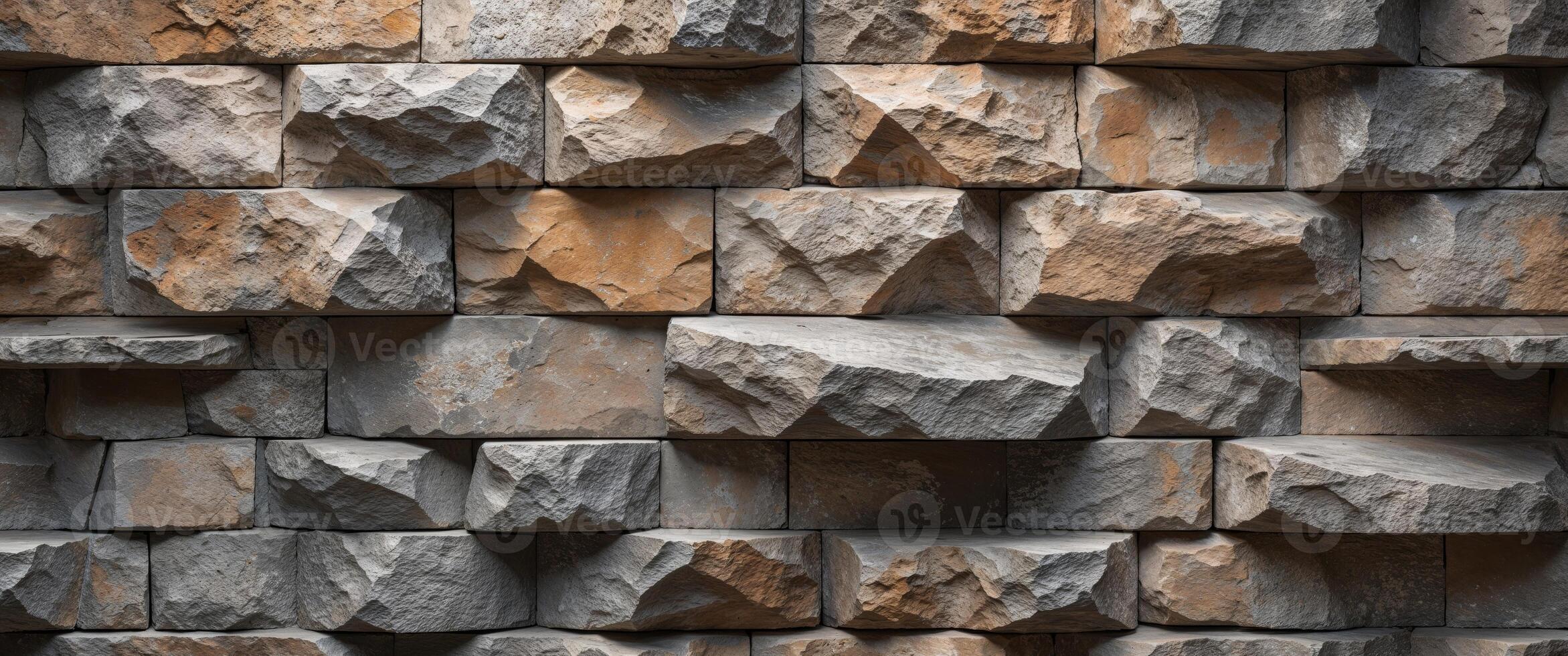 A wall made of stone blocks with different sizes photo
