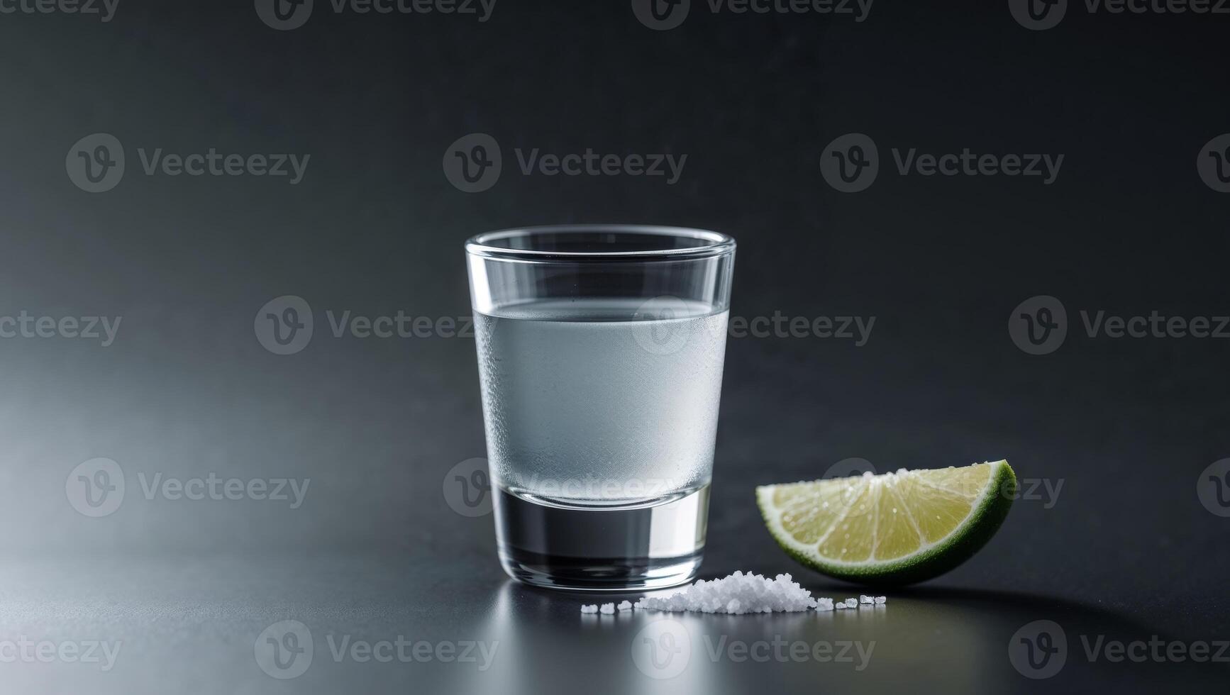 Enjoying a classic tequila shot with lime and salt on a stylish black backdrop. photo