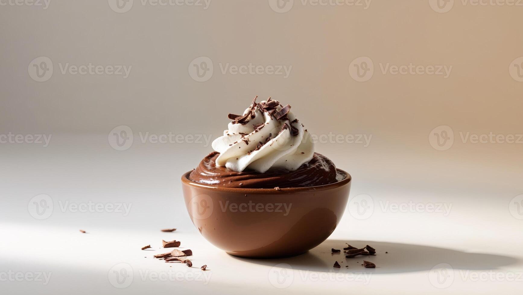 A Small Brown Bowl of Chocolate Pudding Garnished Nicely. photo