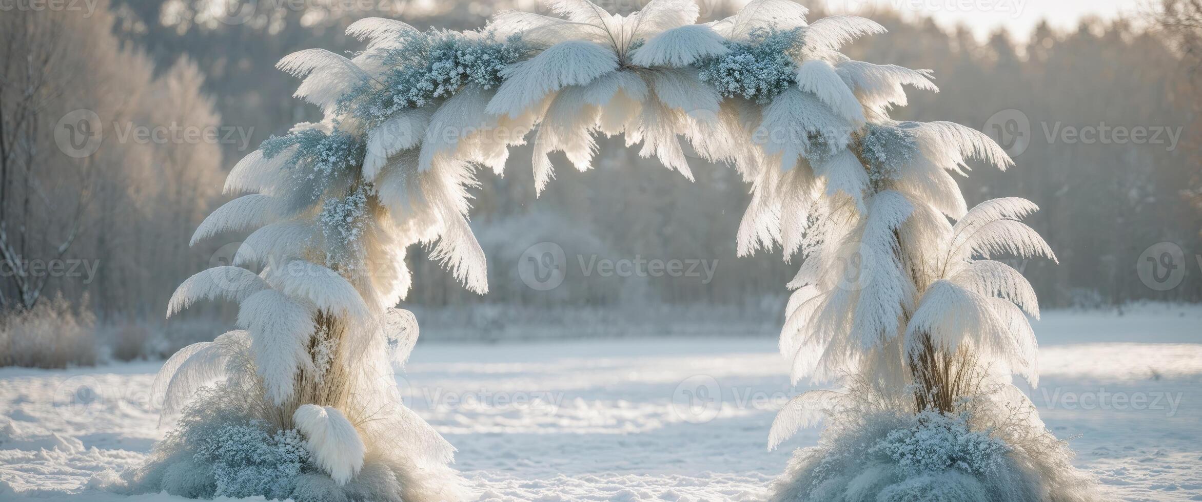 Winter Wedding Bridal Arch Adorned With Frosted Petals Creating A Dreamlike Icy Celebration Ambience Gracefully photo