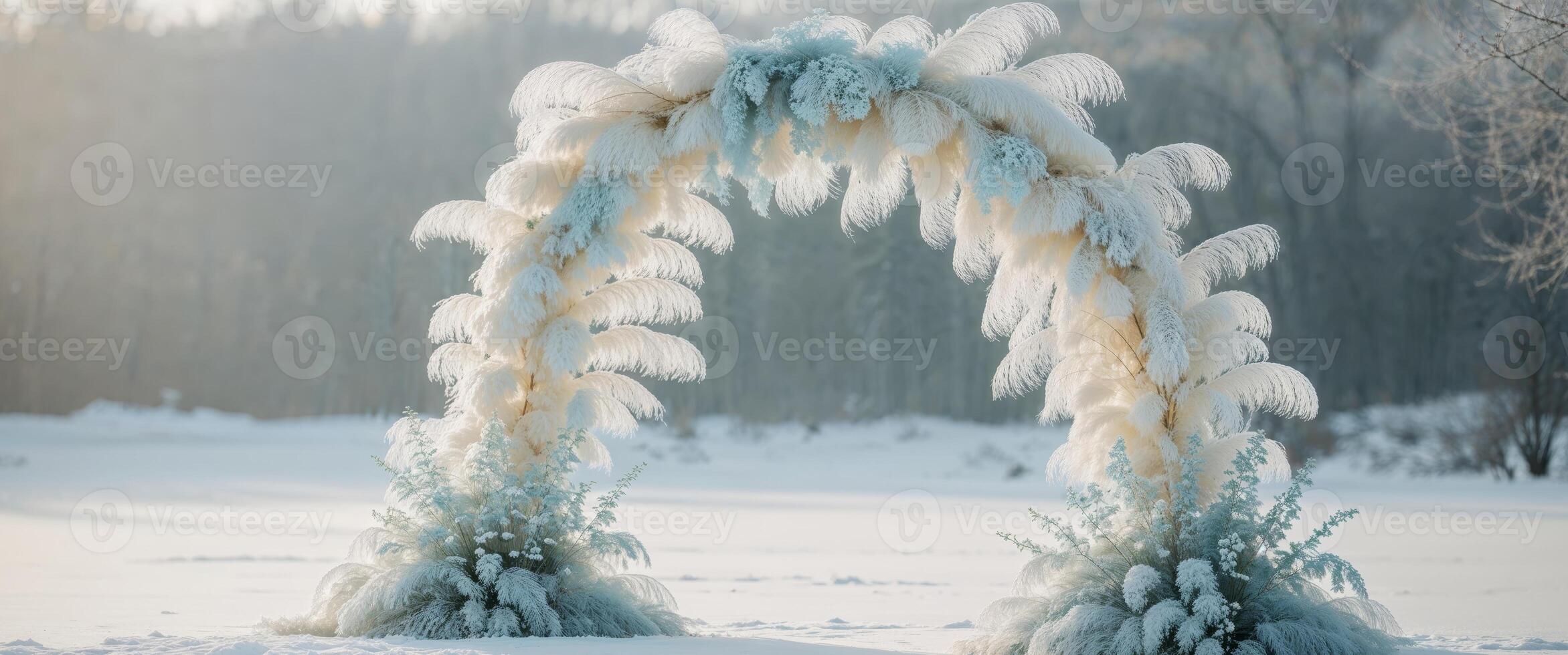 Winter Wedding Bridal Arch Adorned With Frosted Petals Creating A Dreamlike Icy Celebration Ambience Gracefully. photo