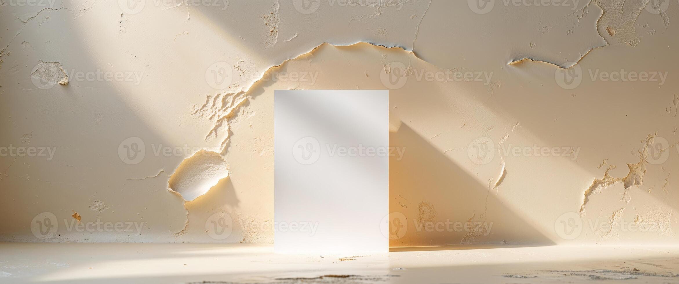 Blank white card on textured background for creative design projects and invitations stationery concept. photo
