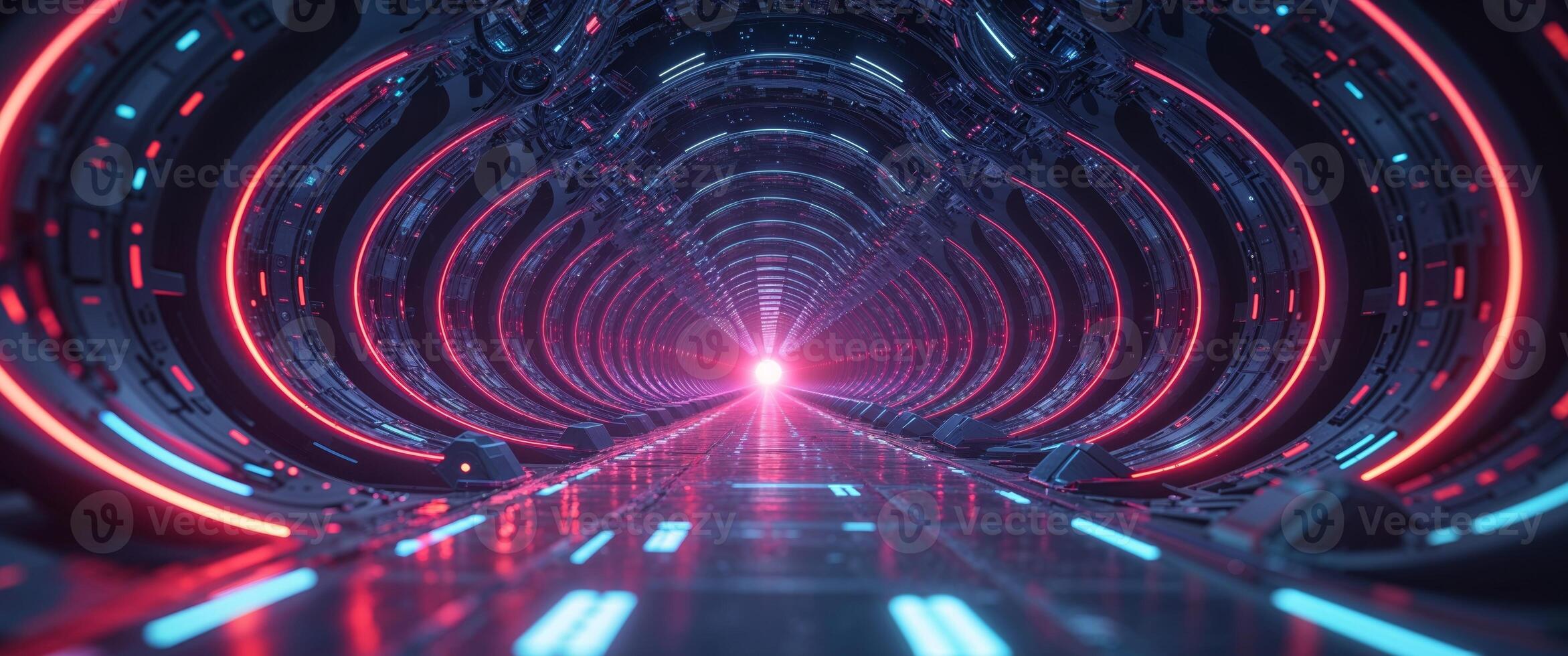 Abstract Futuristic Technology Background with Glowing Red and Blue Circles. photo
